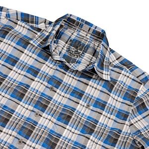 Kuhl Mens Medium Blue Plaid Short Sleeve Button Down Hiking Shirt Outdoor